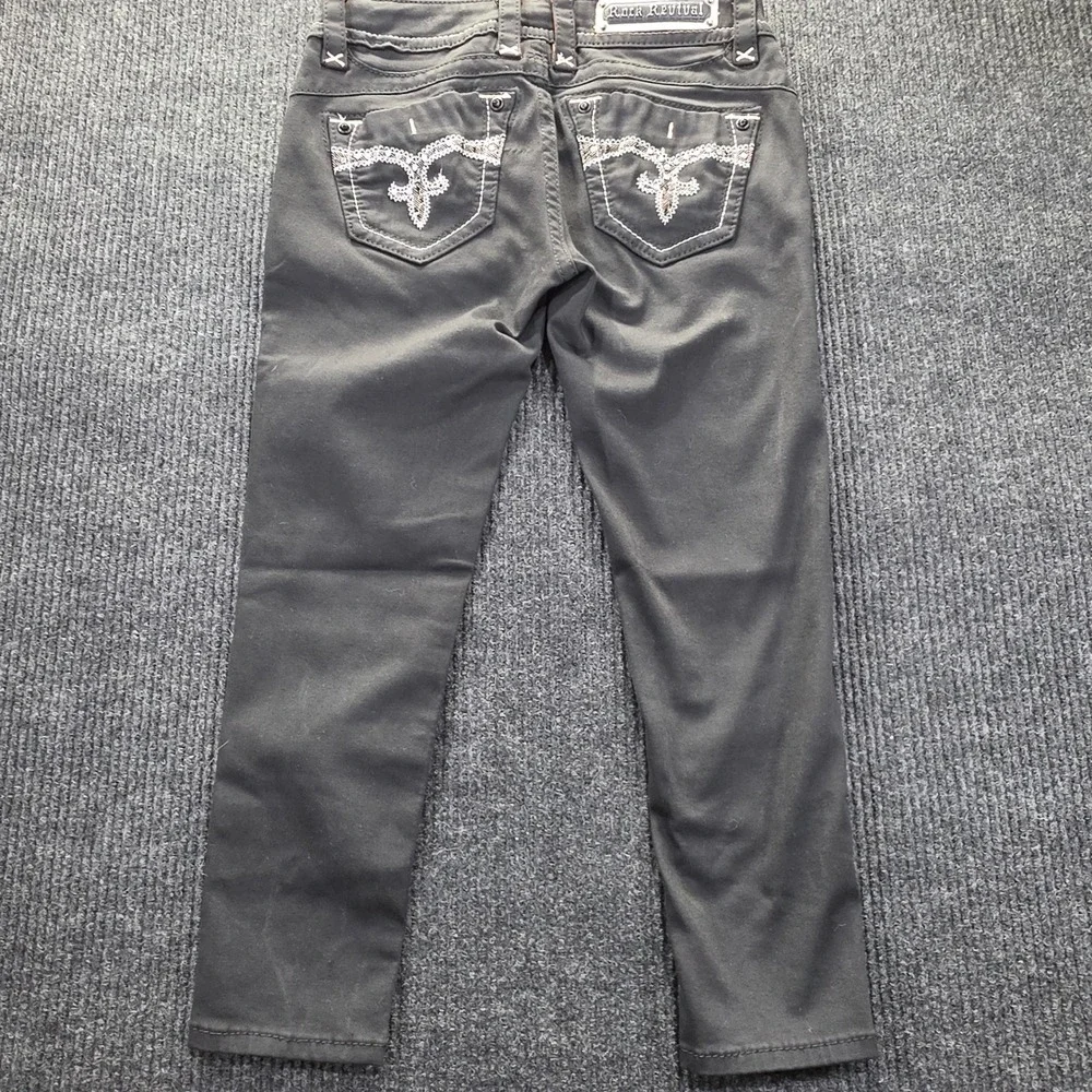Rock Revival Skinny Jeans Womens 29 Black Excellent Embroidered Contrast Stitch